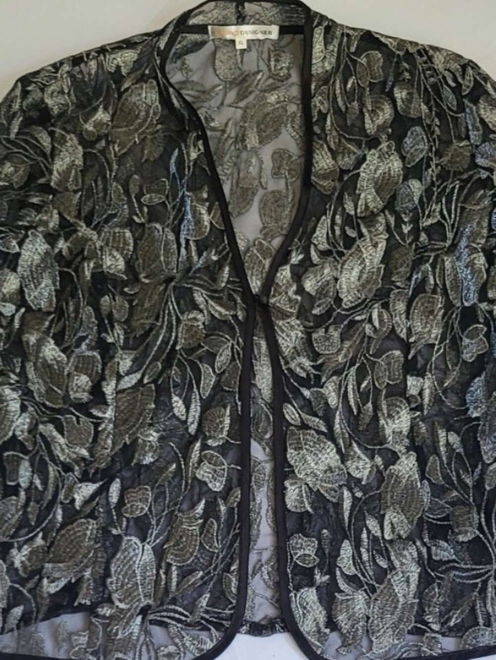 Black & Silver Leaf Lace Jacket - Women's Blazer
